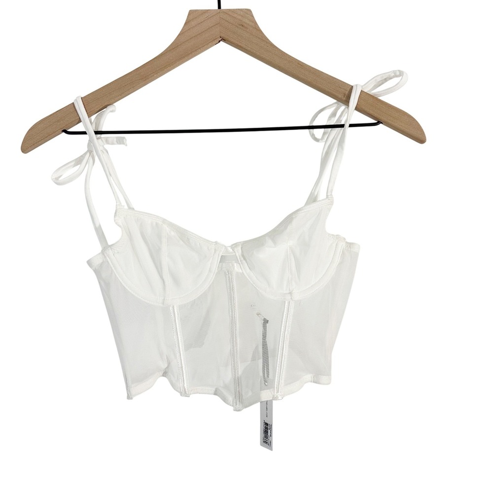 Kat The Label Femme Bustier Bone Bodice Mesh Crop Top‎ White Extra Small Corset